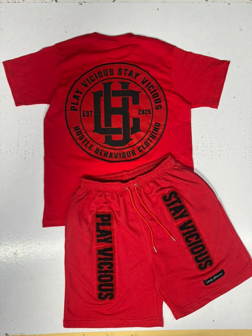 shorts & tee sets black on red