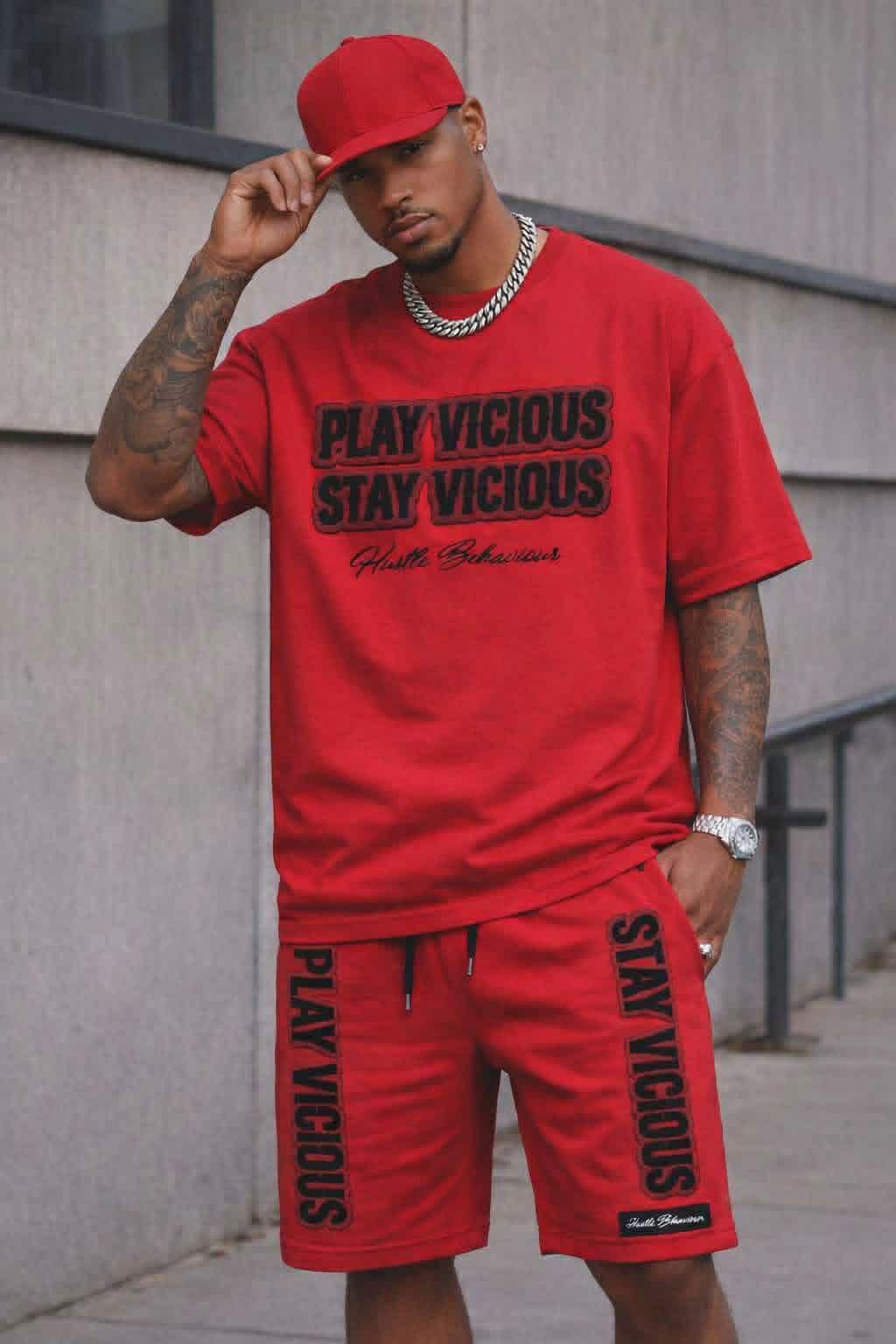 shorts & tee sets black on red